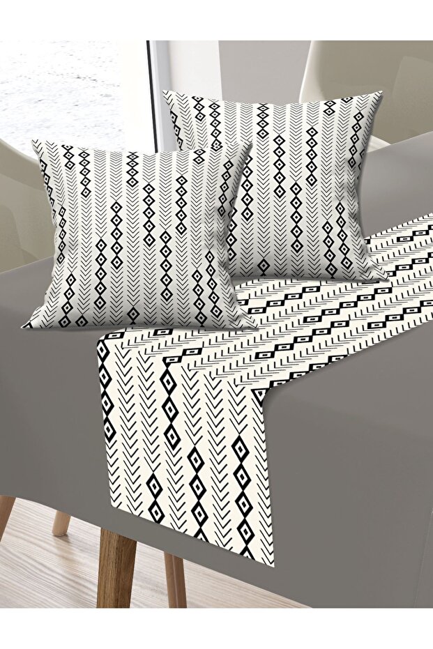 Ethnic, Micro Fiber Fabric, Balcony, Garden, Kitchen Runner and 2-Piece Throw Pillow Cover Set