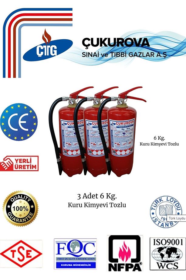 3 Adet Yangın Söndürme Tüpü/6 Kg Kuru Kimyevi Toz/Askı Aparatı/Fosfor Levha/Ev,Otel,Hastane,Okul - 1