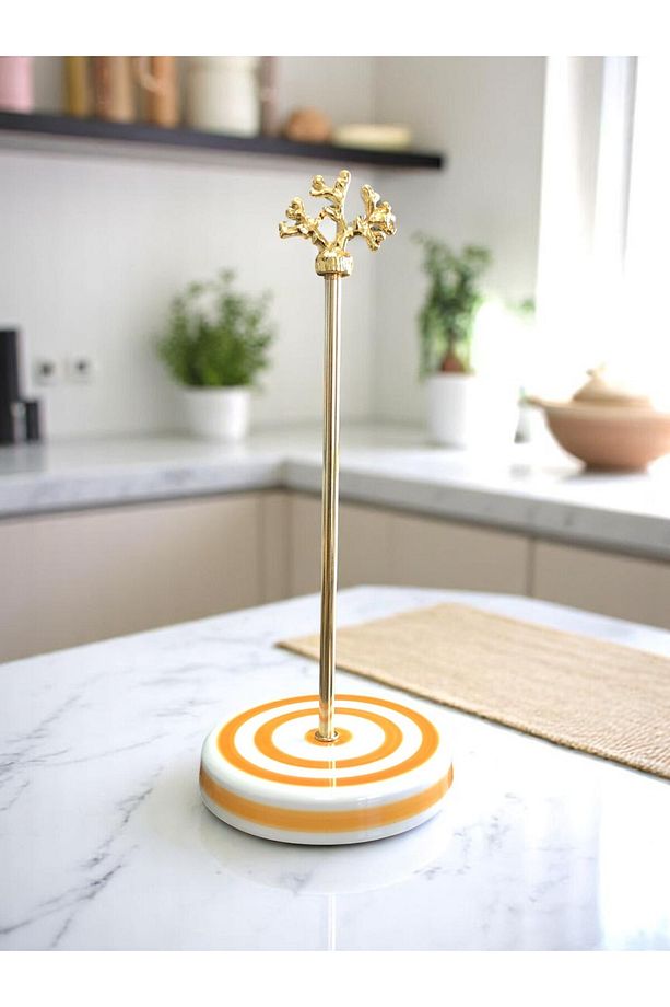 Kağıt Havluluk Rulo Peçetelik Mutfak Aksesuarı Seramik Soft Sarı Zebra Gold Mercan - 1