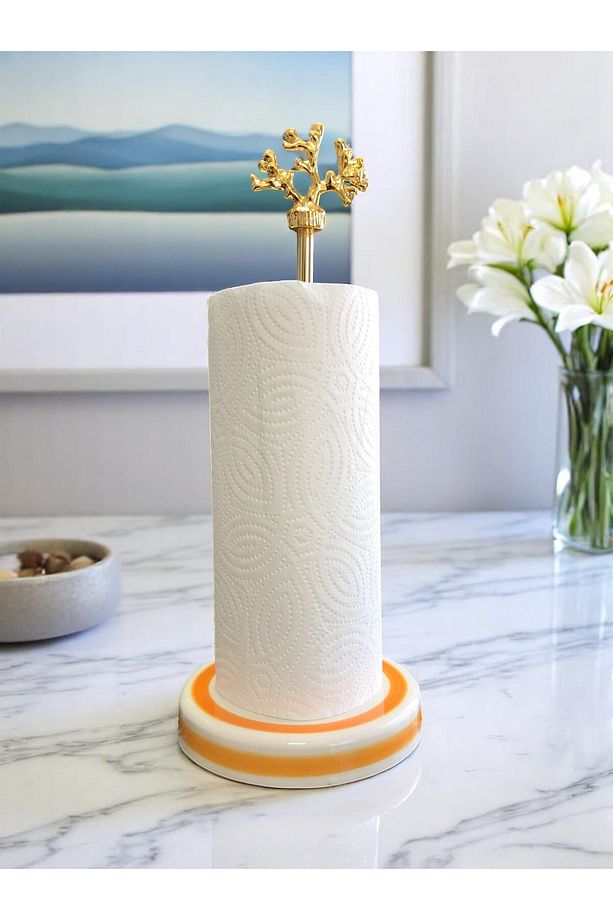 Kağıt Havluluk Rulo Peçetelik Mutfak Aksesuarı Seramik Soft Sarı Zebra Gold Mercan - 2