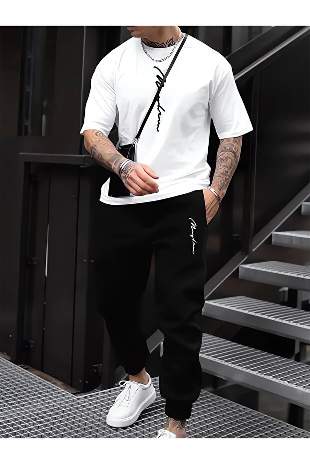 Men's Printed T-Shirt & Sweatpants Bottom Top Set Combination