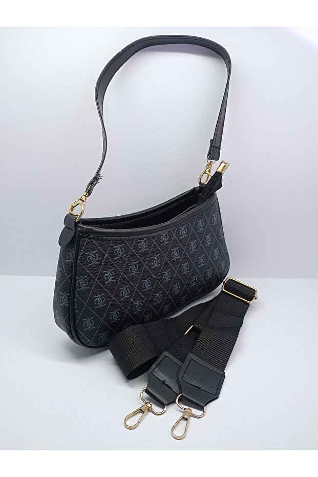 Black Women's Baguette Bag with Pattern on It