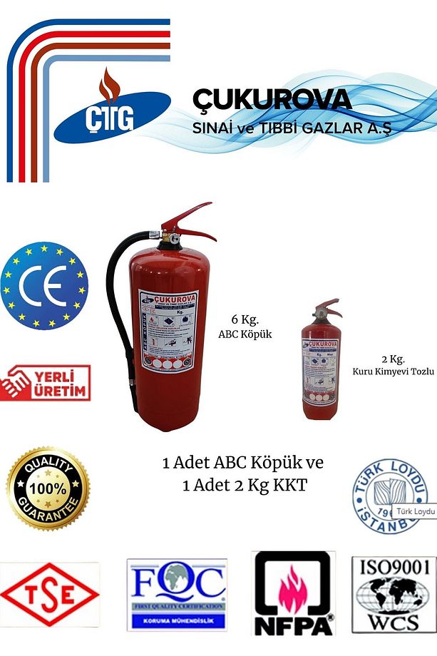 2 Yangın Söndürme Tüpü/6 Kg ABC KÖPÜK /2 Kg KKT /Askı Aparatı/Fosfor Levha/Araç/Ev - 1