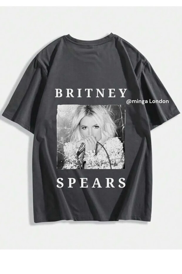 Smoked Britney Spears Black&White Picture Front/Back Printed Oversize T-Shirt