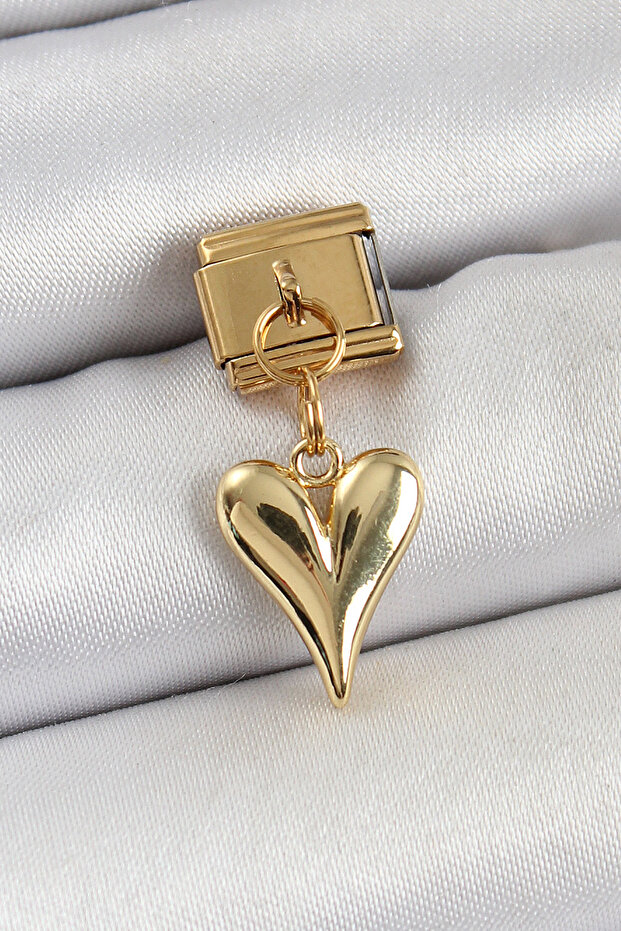 316L Steel Dangle Heart Model Gold Color Nomination Charm
