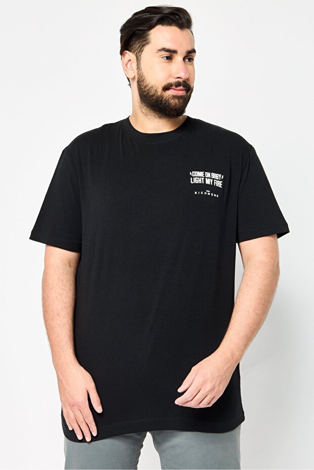 Men Crew Neck Short Sleeve Graphic Print T-Shirt, Black