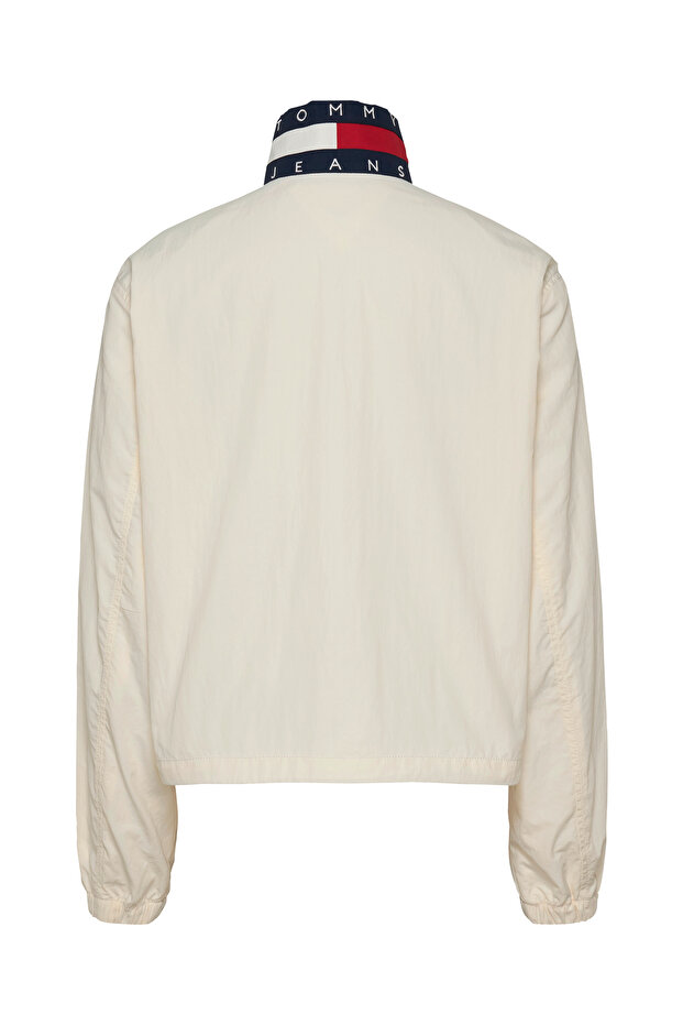 جاكيت تومي هيلفيغر نسائي مقاوم للماء بياقة شعار بيضاء قديمة - 6