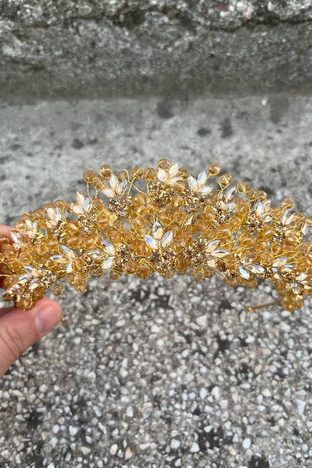 Amelia Gold Bridal Henna Crown Special Occasion Accessory Women's Crown Hair Accessory – Crown, Crystal Stone