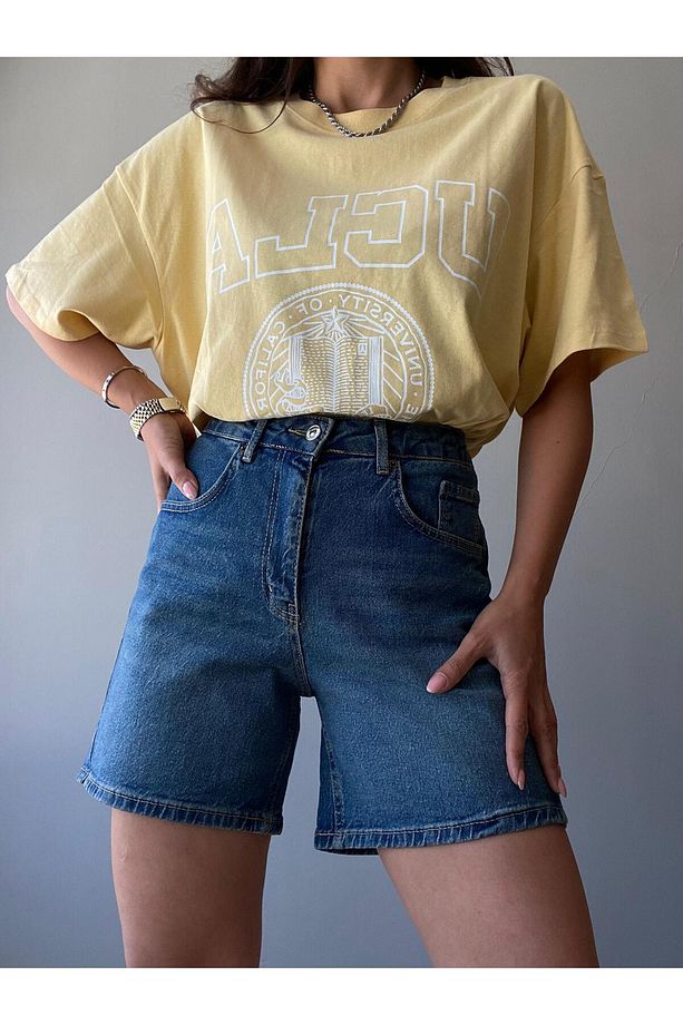 Yüksek Bel Denim Kot Şort - 3