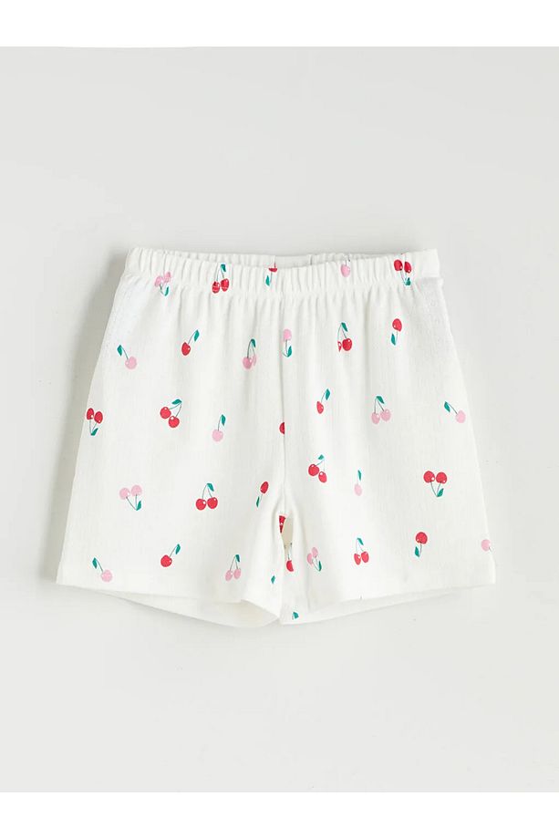 LCW Kids Ekru Bisiklet Yaka Kız Çocuk Şortlu Pijama Takımı - 3