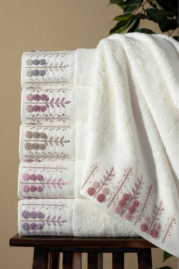 Bamboo 50X90 cm Süzine Embroidered 70% Bamboo 30% Cotton Hand Face Towel with 6 Pvc Boxes