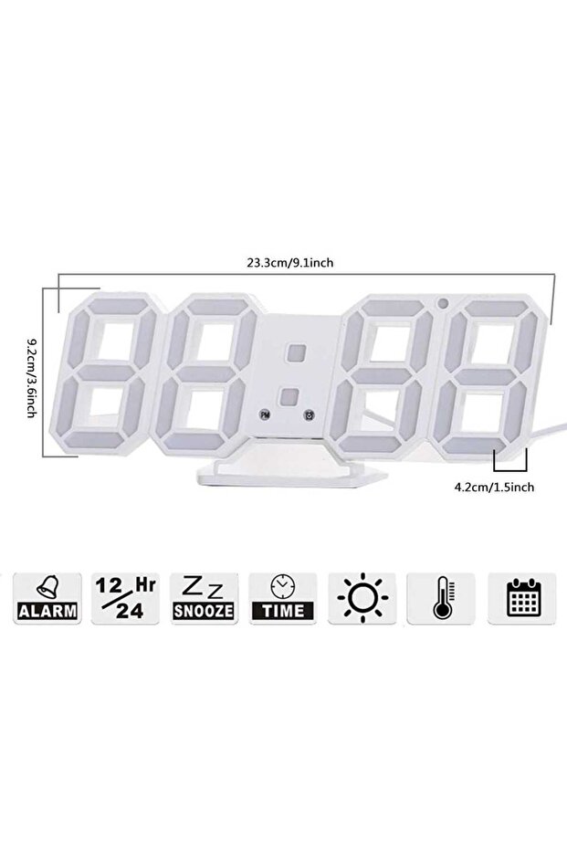 3D LED Digital Wall Clock – USB Powered Alarm with Temp, Date, Auto Brightness - 5