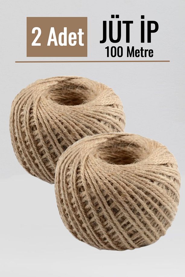 2 Adet Hasır Jüt İp 100 Metre Doğal Jüt Ip - Keten İpi, Hasır Ip, Halat Ip, Çuval Ipi Süsleme Ipi - 1