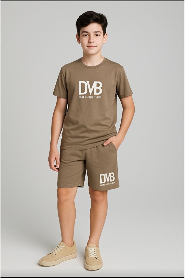 Boy's Casual Wear Printed T-Shirt Elastic Waist Pocket Combed Cotton Shorts Set
