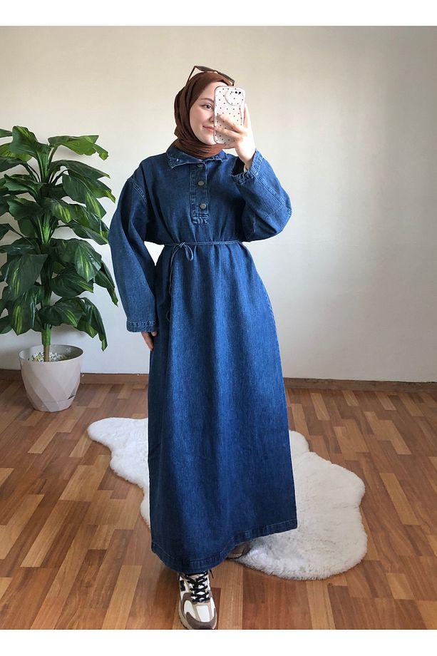 ŞİHAL Kuşaklı Kot Elbise - 1