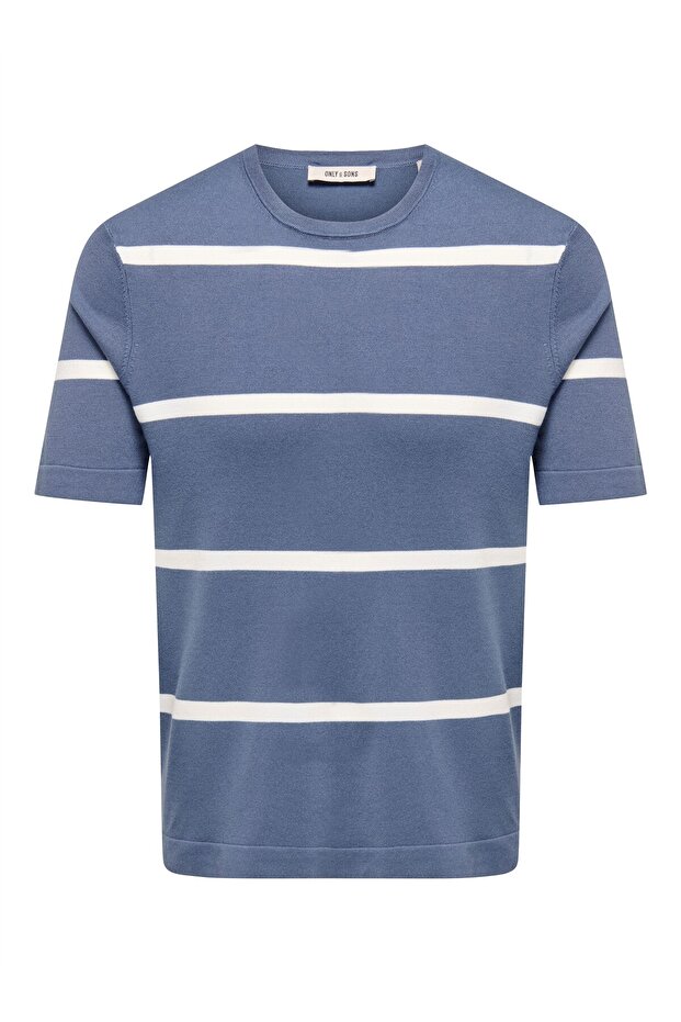 Onswyler Life Reg 14 Ss Striped Knit Men's Blue Sweater - Os22032764