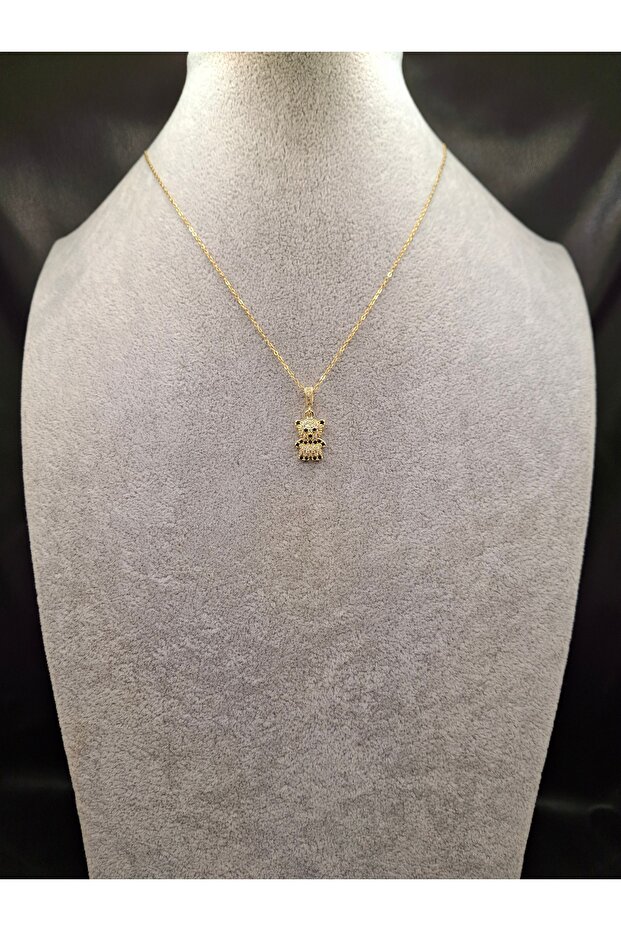 Gold Color Stone Teddy Bear Model Steel Necklace