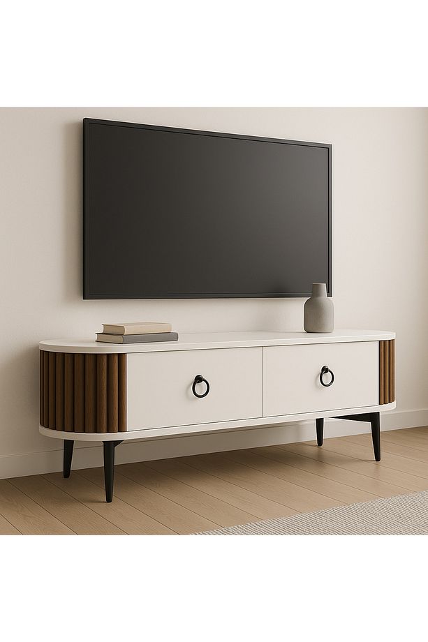 Linea Ovallı Çıtalı Şık ve Fonksiyonel Tasarım TV Ünitesi – 120 cm - 6