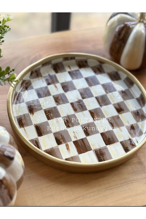 Mackenzie Desenli Mocha Tepsi,Sunumluk,Ev ve Ofis Dekor - 4