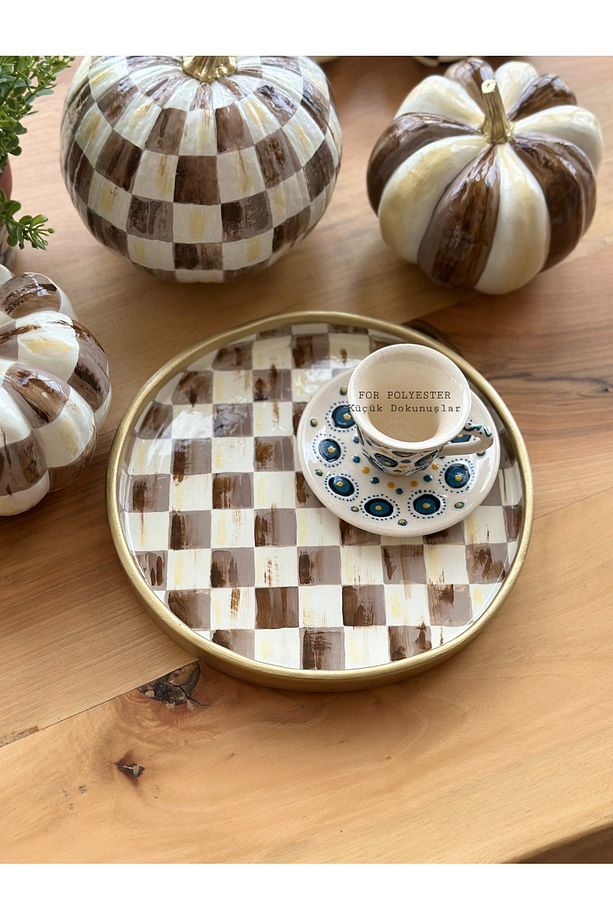 Mackenzie Desenli Mocha Tepsi,Sunumluk,Ev ve Ofis Dekor - 6