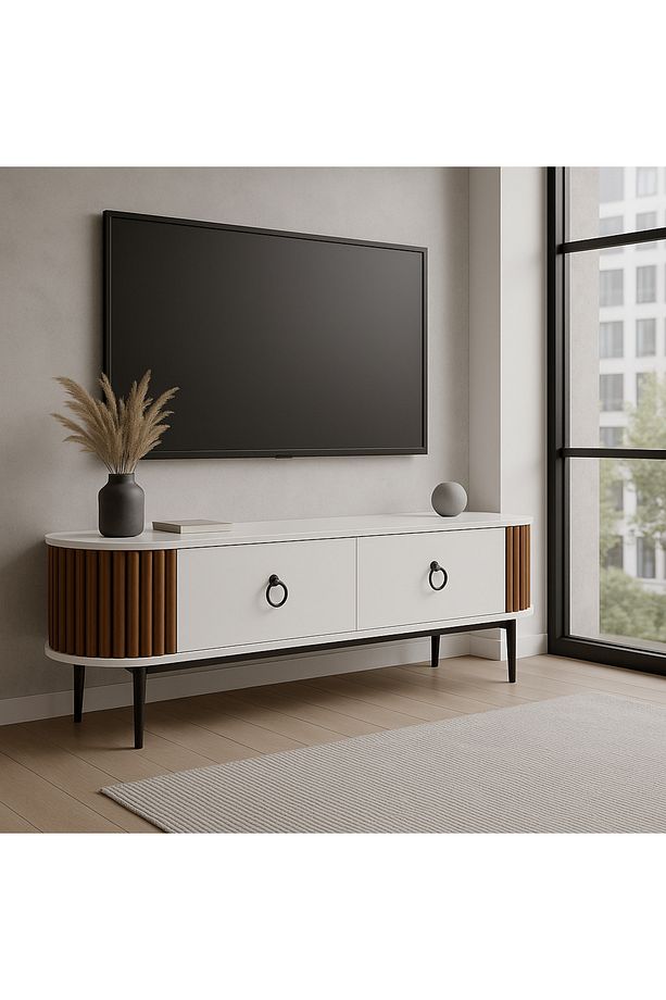 Linea Ovallı Çıtalı Şık ve Fonksiyonel Tasarım TV Ünitesi – 120 cm - 2