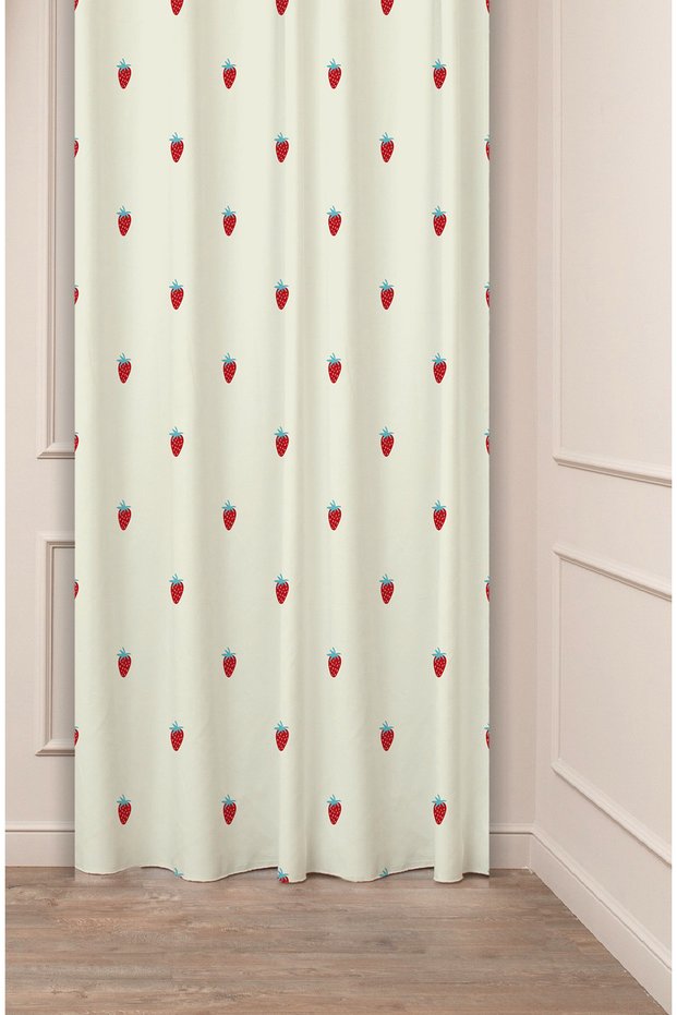 Strawberry Bohemian Beige Kitchen Room Patterned Special Design Digital Printed (Single Wing) Modern Stylish Background Curtain