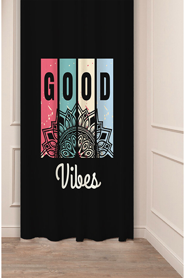 Good Vibes Mandala Hippie Ethnic Patterned Special Design Digital Printed (Single Wing) Modern Stylish Background Curtain