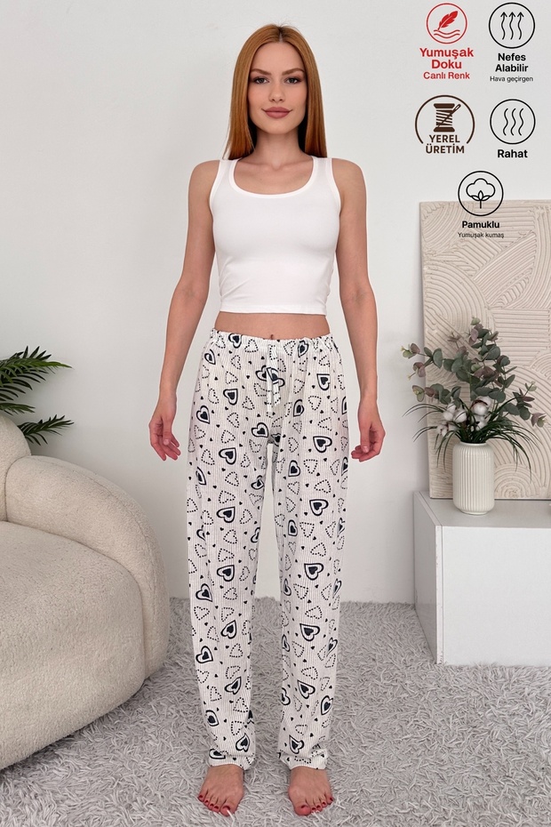 Women's Single Jersey Breathable Fabric Printed Pocketless Comfortable Home Wear Pajama Bottoms