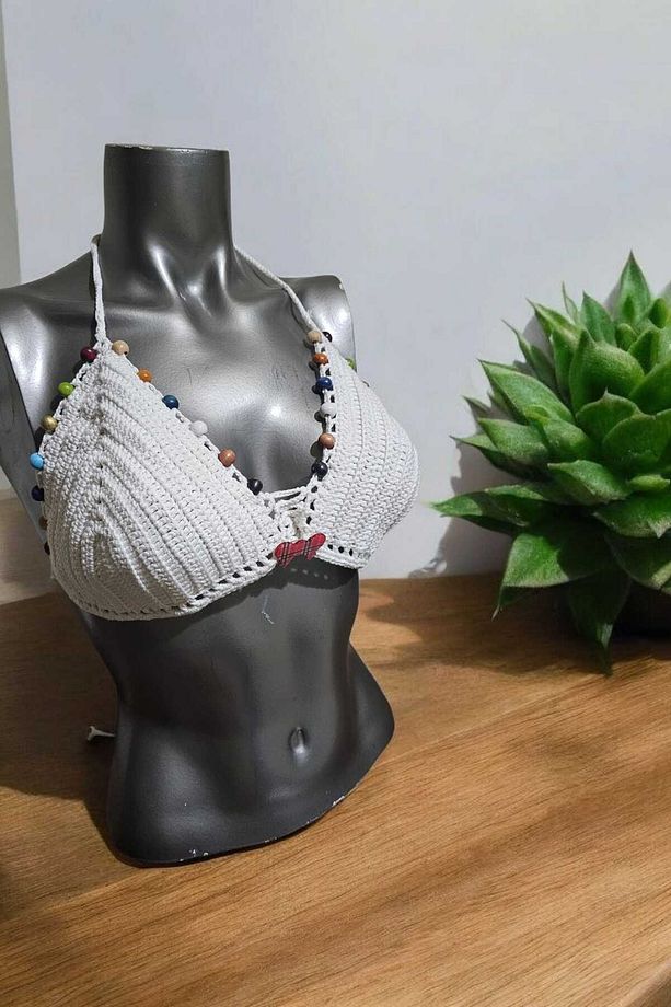 El Örgüsü Ahşap Boncuklu Bikini Üstü - 1