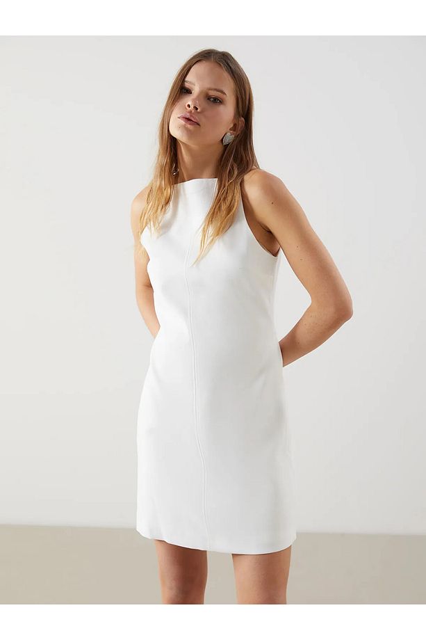 Halter Yaka Krep Mini Elbise - 1
