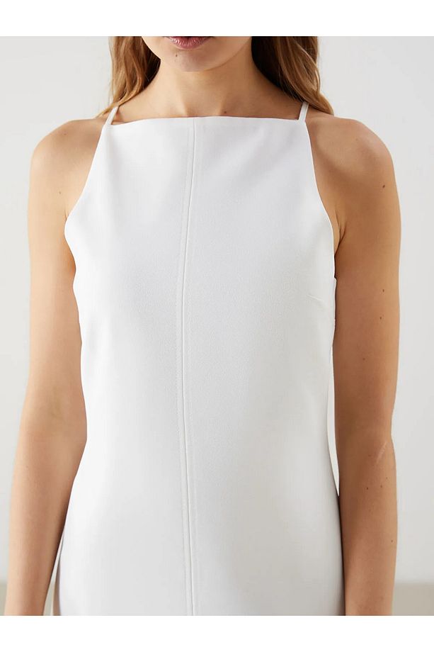 Halter Yaka Krep Mini Elbise - 6