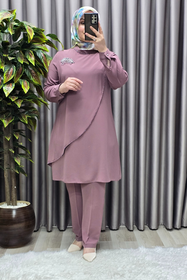 Women's Hijab Clothing Plus Size Çağla Crepe Double Set