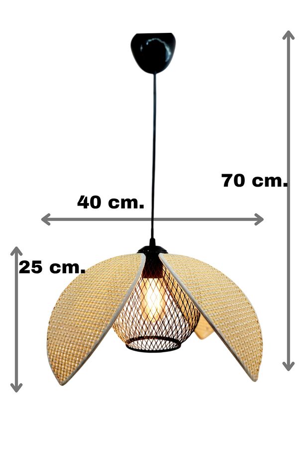 Hasır Hazeran Rattan Palmiye Model Bohem Salon Oturma Odası Hol Cafe Restaurant Tekli Sarkıt Avize - 2