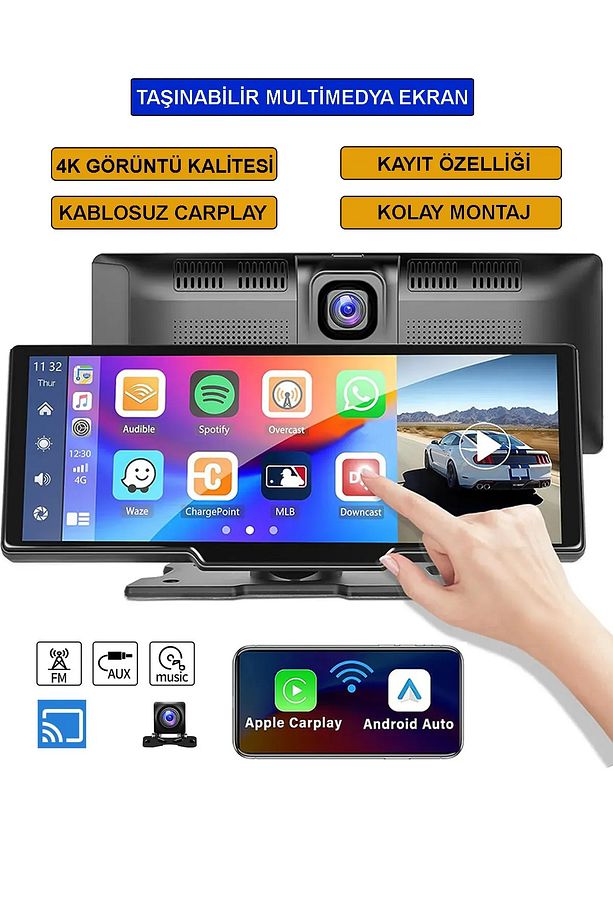 Tüm Araçlarla Uyumlu Carplay & Android Auto Monitör 4K Kamera Youtube Ekran Yansıtma Arka Kamera - 7