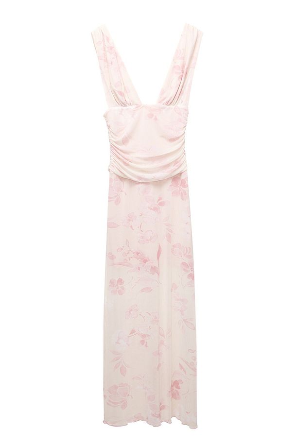 Pembe çiçekli midi elbise - 4
