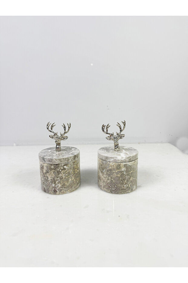Natural Gray Marble Spice Rack Set of 2 Marble Spice Rack with Silver Deer Objects with Lids