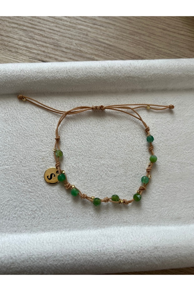 Minimal Green Agate Stone Lettered Rope Bracelet & Anklet Handmade