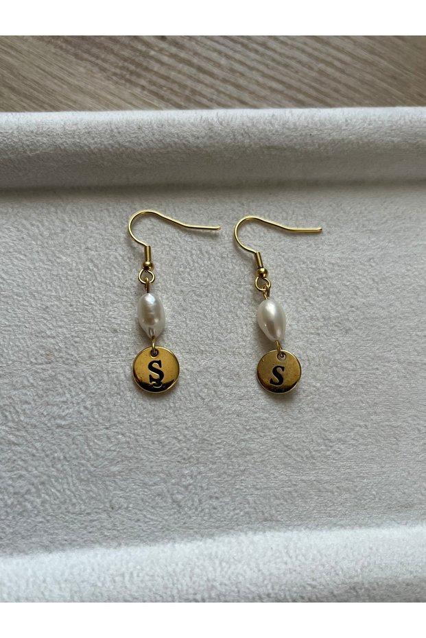 Letter Real Pearl Steel Earrings Handmade