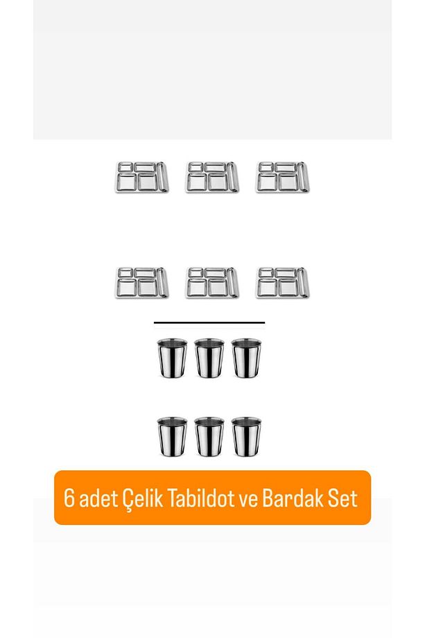 12 Parça Piknik Kahvaltılık Çelik Tabildot Set ( 6 Adet Tabldot ,6 Adet Bardak ) - 2