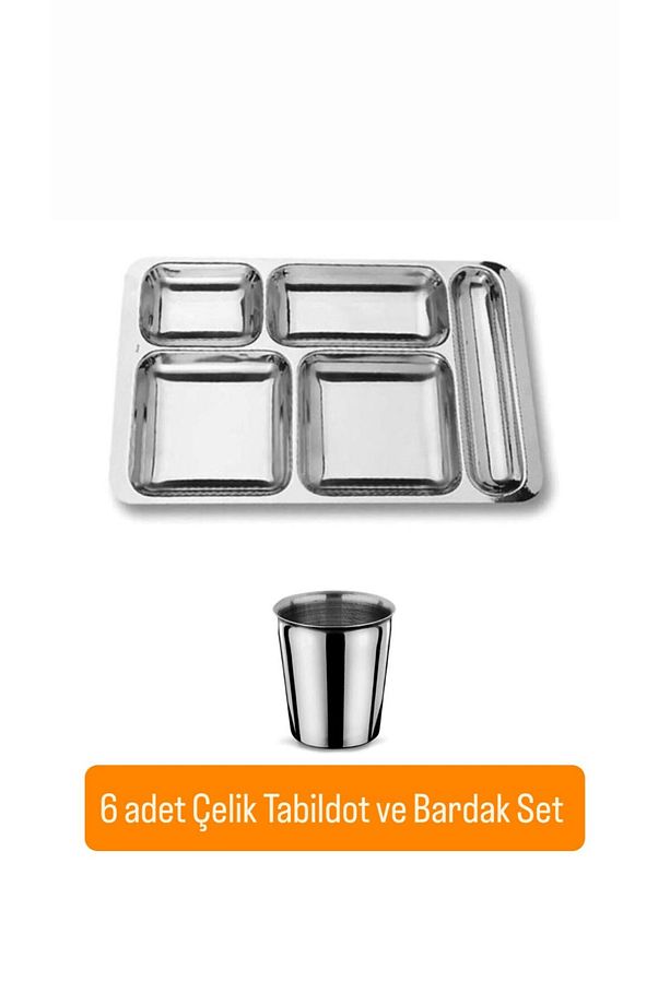12 Parça Piknik Kahvaltılık Çelik Tabildot Set ( 6 Adet Tabldot ,6 Adet Bardak ) - 1