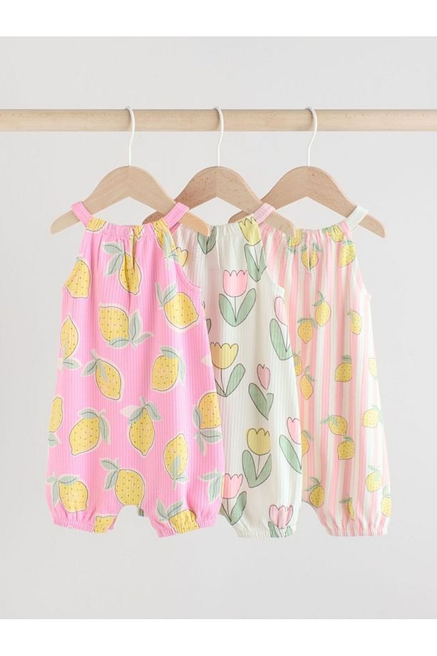 % 100 Pamuklu Soft Pembe limon Baskılı 3'lü Romper Set - 2