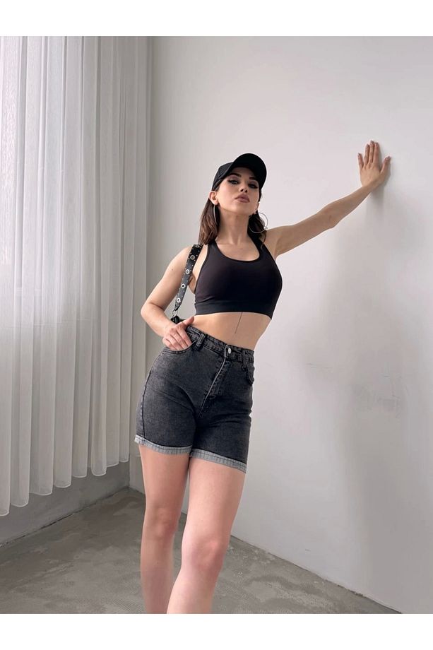Duble Paça Yıkamalı Denim Şort - 2