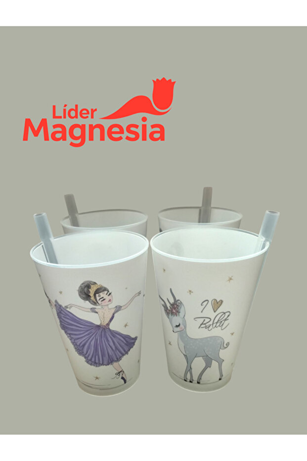 PİPETLİ BARDAK 400 ML X 4 AD BALERİN & GEYİK RESİMLİ - 1