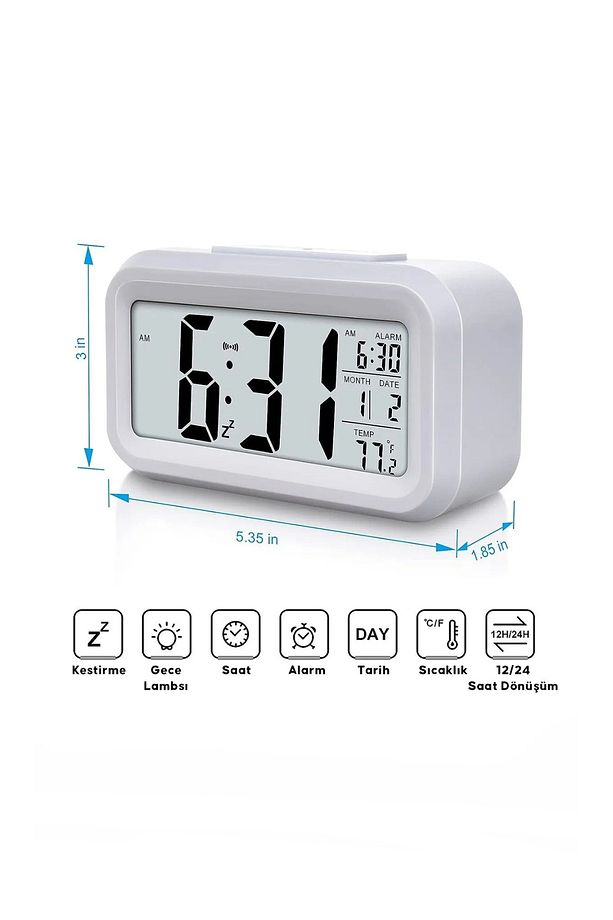 Dijital Masa Saati LCD Ekranlı Termometre Alarm - 2