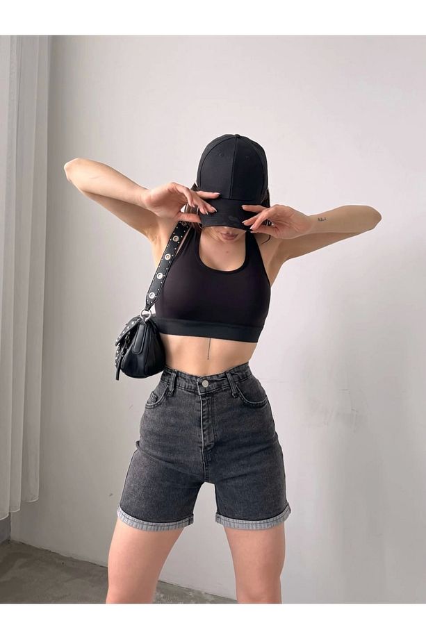 Duble Paça Yıkamalı Denim Şort - 1