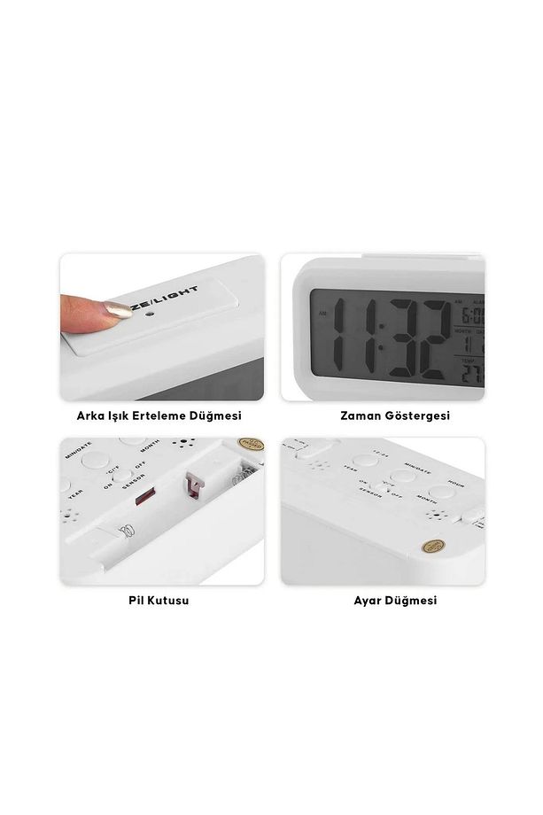 Dijital Masa Saati LCD Ekranlı Termometre Alarm - 4