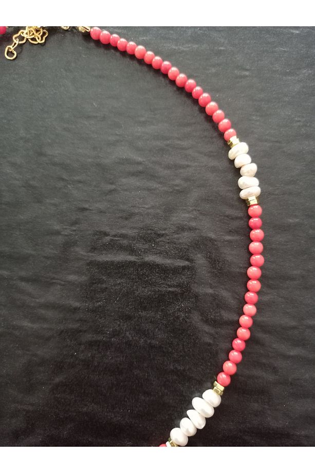 3 mm mercimek mercan , 3 mm rondela rose kum inci tasarım kolye - 6