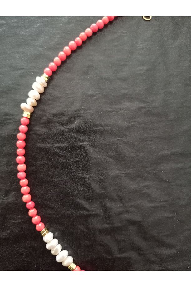 3 mm mercimek mercan , 3 mm rondela rose kum inci tasarım kolye - 7