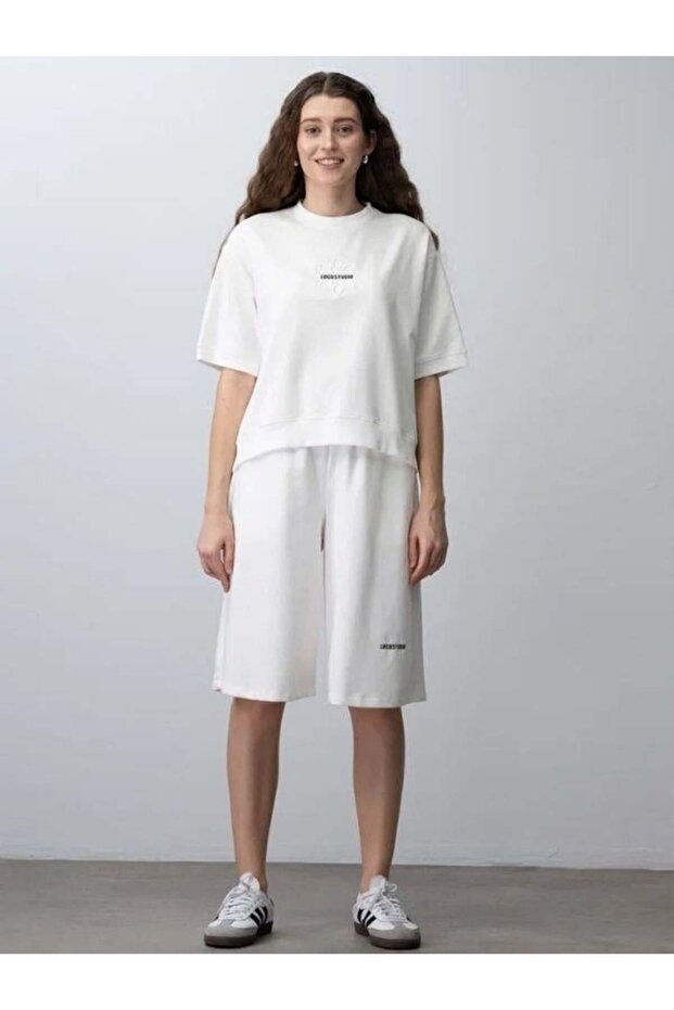 Girl's Cotton Design Oversize T-Shirt Shorts Set