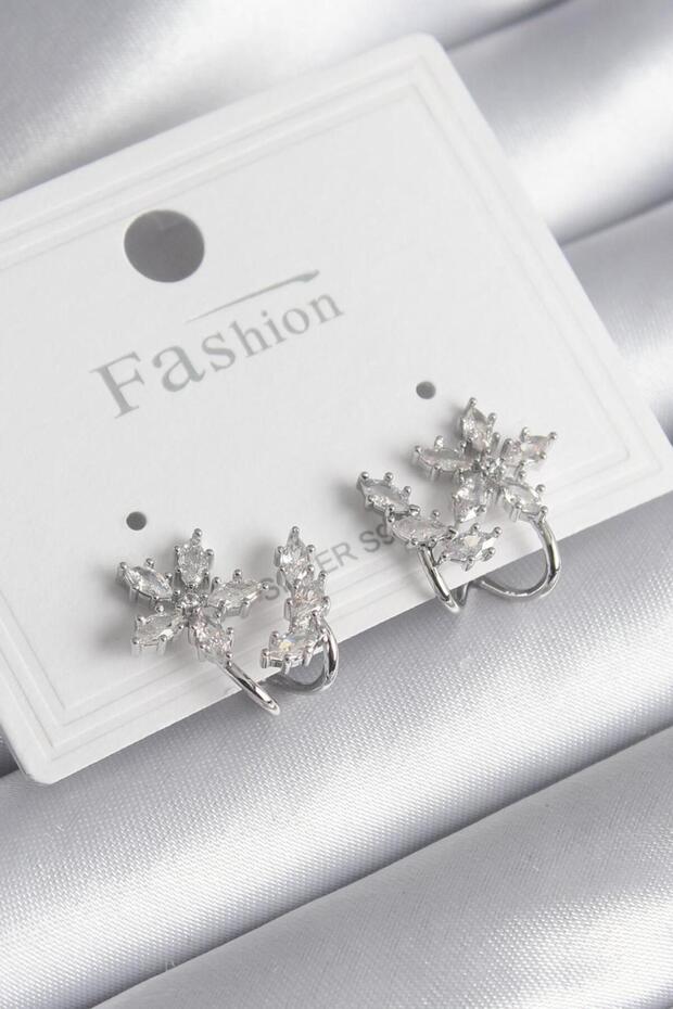 Brass Silver Color Zircon Stone Flower Model Women's Earrings - Tj-Bkp9740